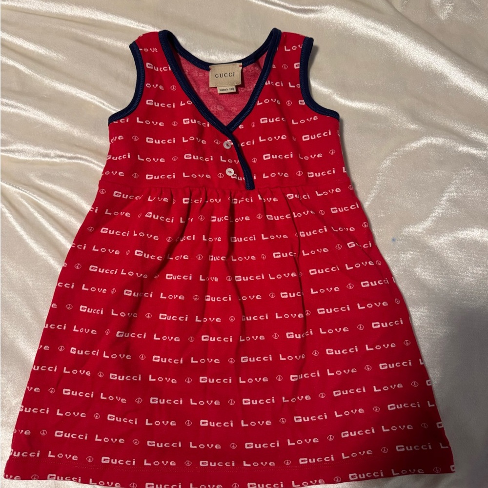 Gucci Red and Navy Love Print Dress